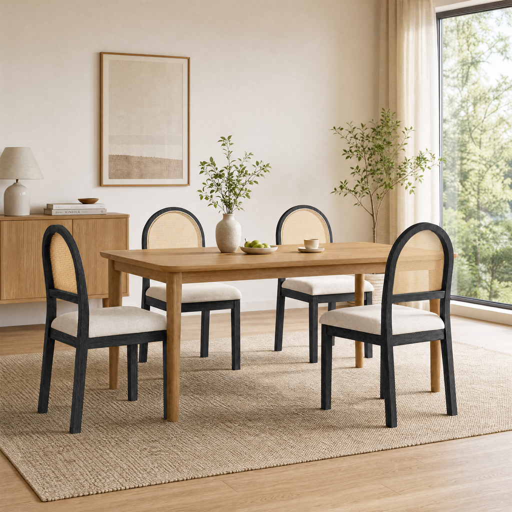 JIASTING JIASTING Upholstered Rattan Dining Chairs Set of 4, Farmhouse Modern Kitchen Chairs