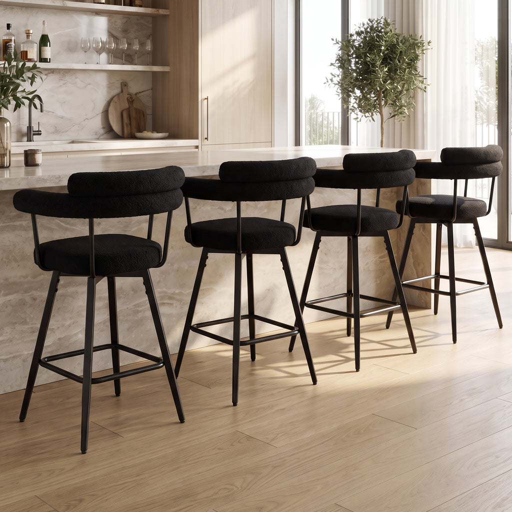 JIASTING Black Swivel Barstool Set 4, 26" Counter Height Stool Backs Kitchen Island