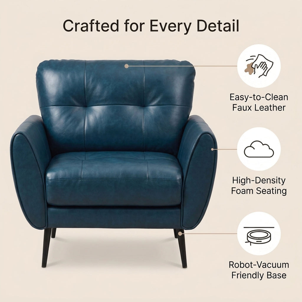 CHYMSUN Accent Chair, Faux Leather Living Room Chair, Tufted Arm Chair for Bedroom