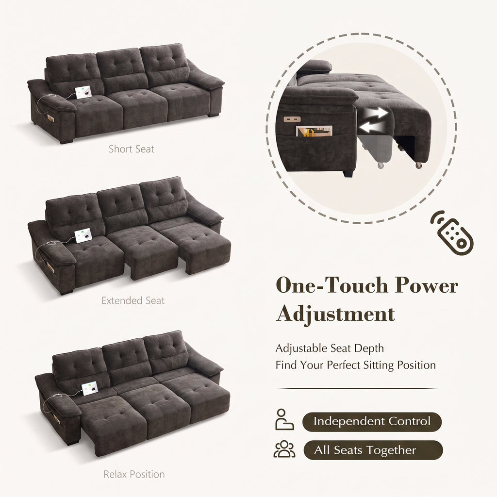 110” Electric Extendable Reclining Couch, Power Pull Out Sleeper Sofa Bed