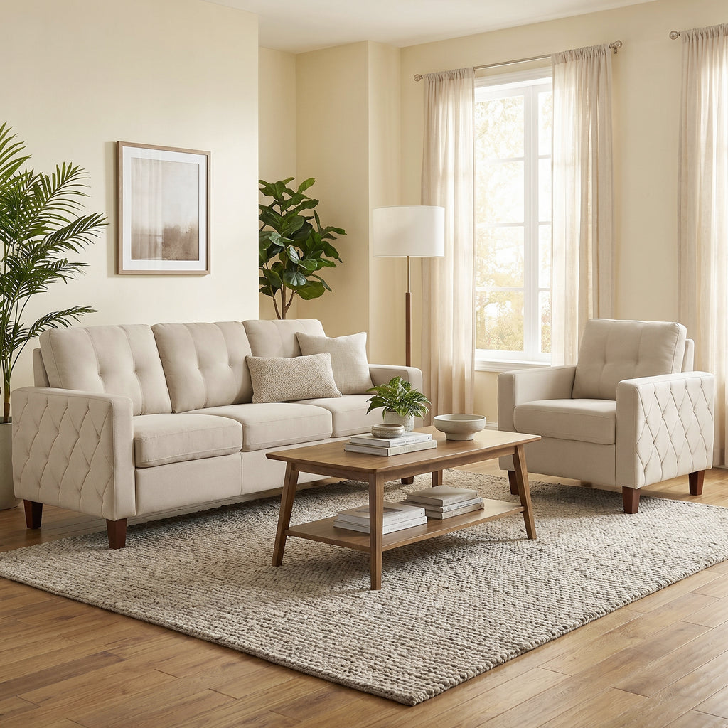 TYBOATLE 3 Piece Living Room Furniture Sets, 3 Seater Sofa and Chair Set, Cloud Couch Living Room Furniture Set, Beige Modern Sofa and Chair Set for Apartment, Home (Beige, 3+1)