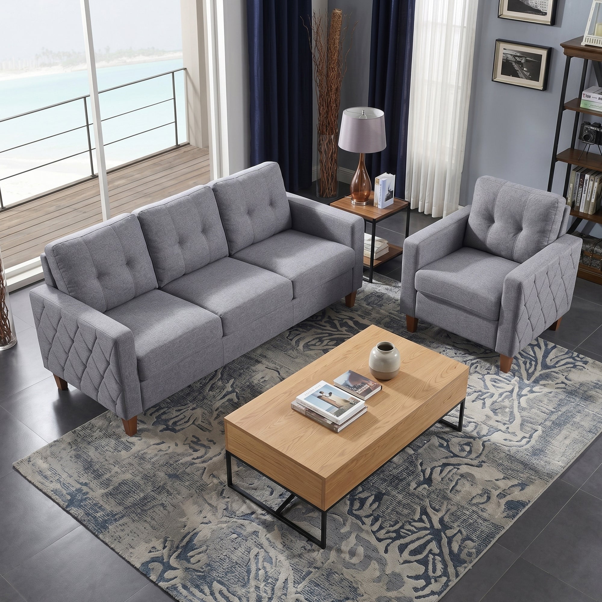 TYBOATLE 3 Piece Living Room Furniture Sets, 3 Seater Sofa and Chair Set, Cloud Couch Living Room Furniture Set, Grey Modern Sofa and Chair Set for Apartment, Home (Grey, 3+1)