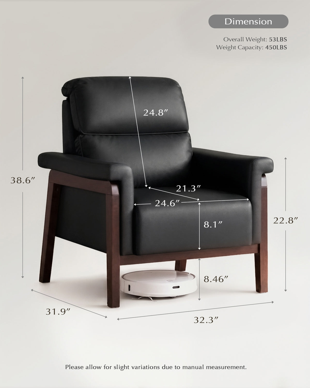 JIASTING Oversized Leather Accent Chair Set of 2, Chair with Wooden Legs & High Back