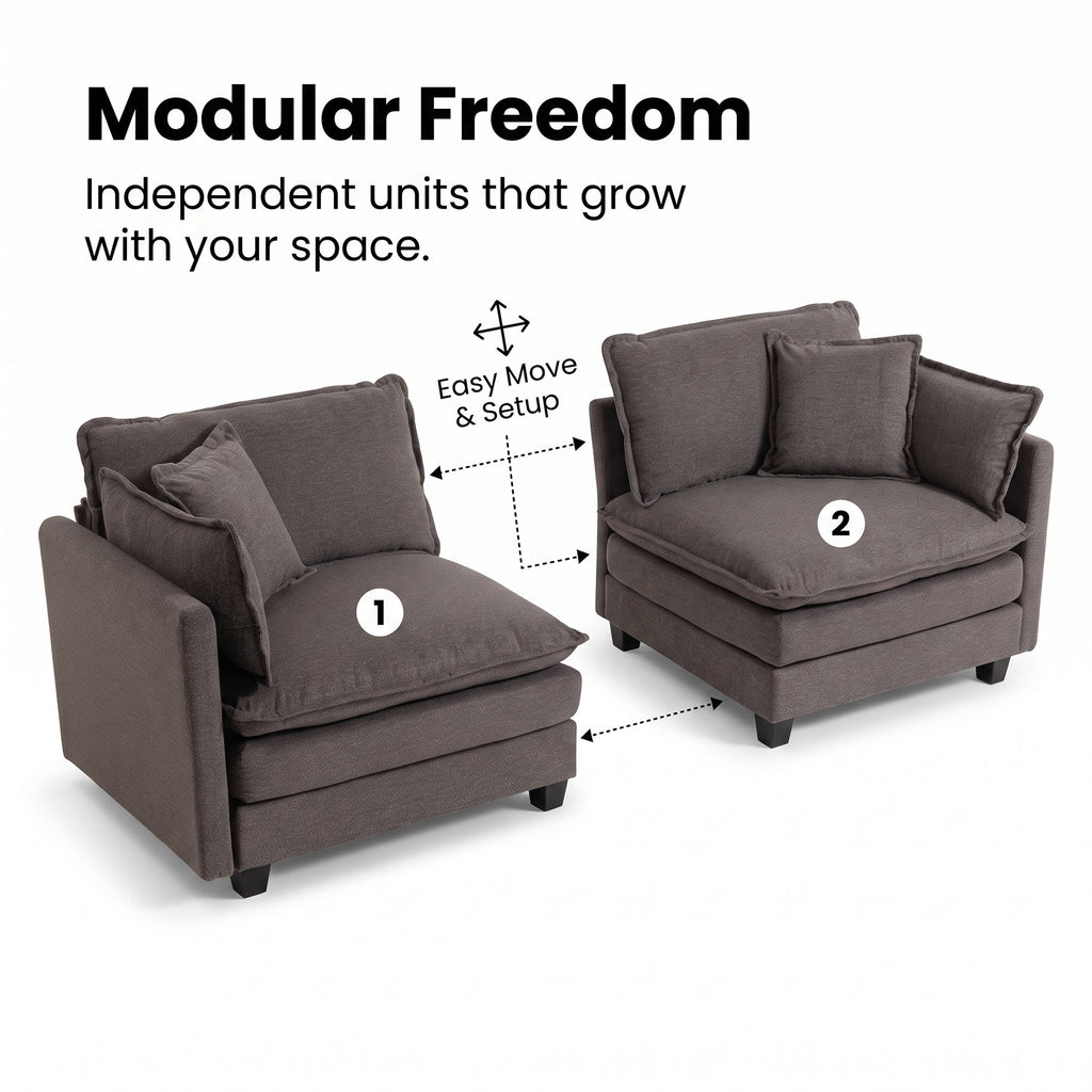 78" Loveseat, Small Couch, Small Sofa, Gray Modular Deep Seat Sofa Modern 2 Seater Couch, Comfy Deep Seating, Detachable Modular Design, Sturdy Legs for Living Room, Bedroom and Apartment