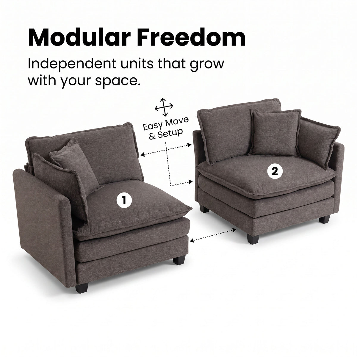78" Loveseat, Small Couch, Small Sofa, Gray Modular Deep Seat Sofa Modern 2 Seater Couch, Comfy Deep Seating, Detachable Modular Design, Sturdy Legs for Living Room, Bedroom and Apartment