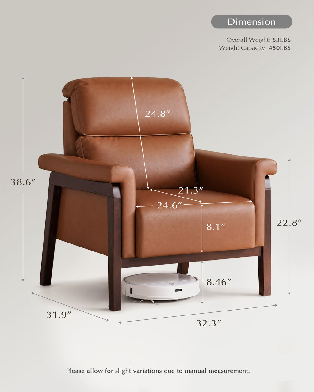JIASTING Oversized Leather Accent Chair Set of 2, Chair with Wooden Legs & High Back
