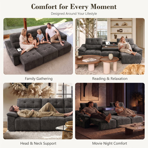 110” Electric Extendable Reclining Couch, Power Pull Out Sleeper Sofa Bed