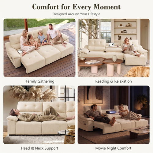 110” Electric Extendable Reclining Couch, Power Pull Out Sleeper Sofa Bed