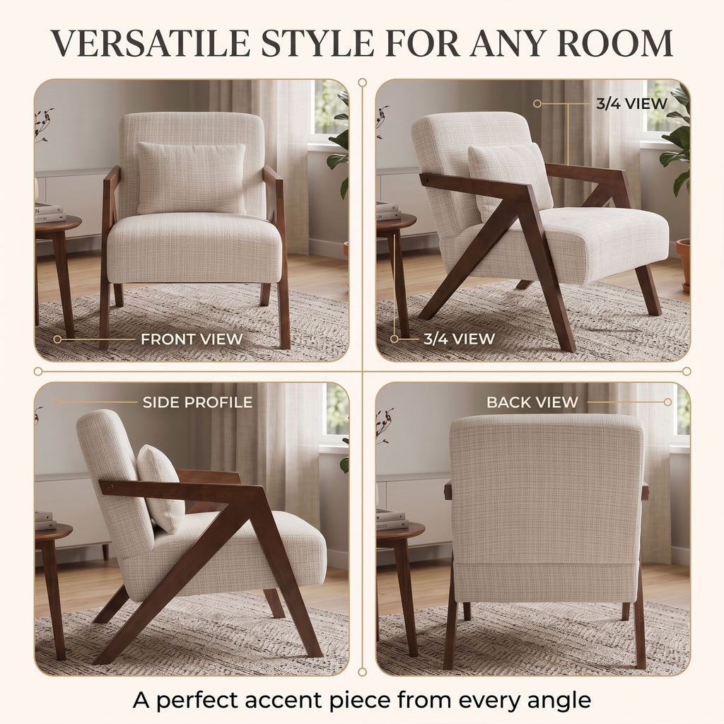 JIASTING Mid Century Modern Accent Chairs Set of 2, Upholstered Wooden Chair (Beige)