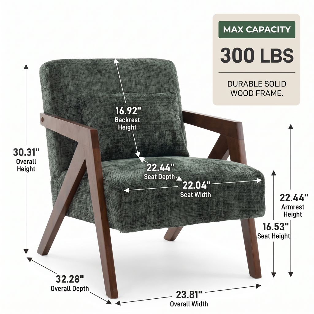 JIASTING Mid Century Modern Accent Chairs Set of 2, Upholstered Wooden Chair (Green)