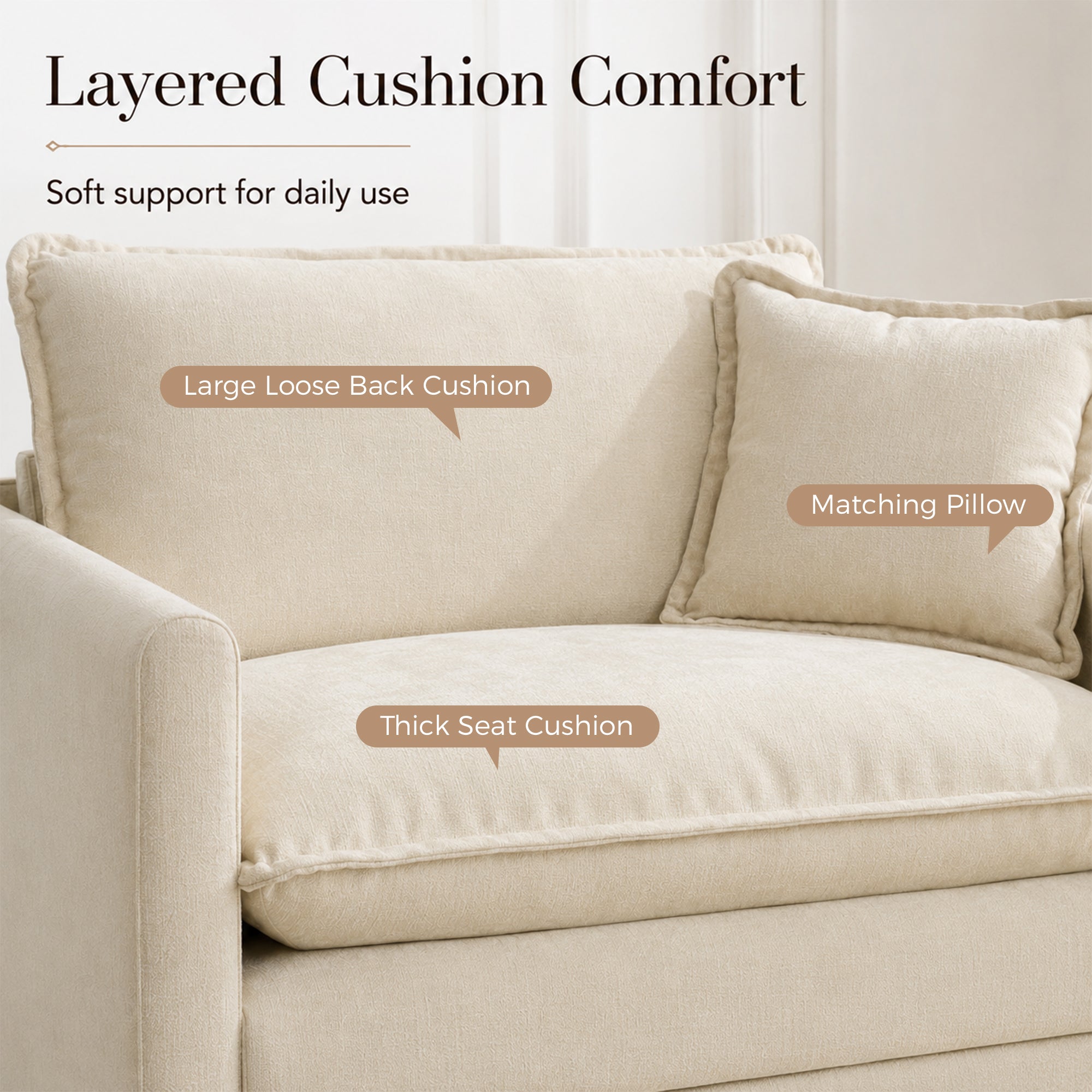 Comfy Living Room Accent Chair, Oversized Reading Chair for Bedroom, Corner | JIASTING 36" Big Cozy Chenille Armchair with Thick Cushion, Large Soft Upholstered Chair for Reading Nook, Dorm, Beige