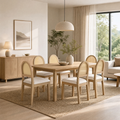 JIASTING JIASTING Upholstered Rattan Dining Chairs Set of 6, Farmhouse Modern Kitchen Chairs