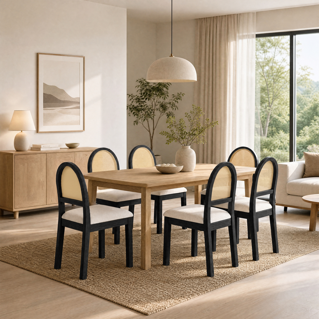 JIASTING JIASTING JIASTING Upholstered Rattan Dining Chairs Set of 6, Farmhouse Modern Kitchen Chairs