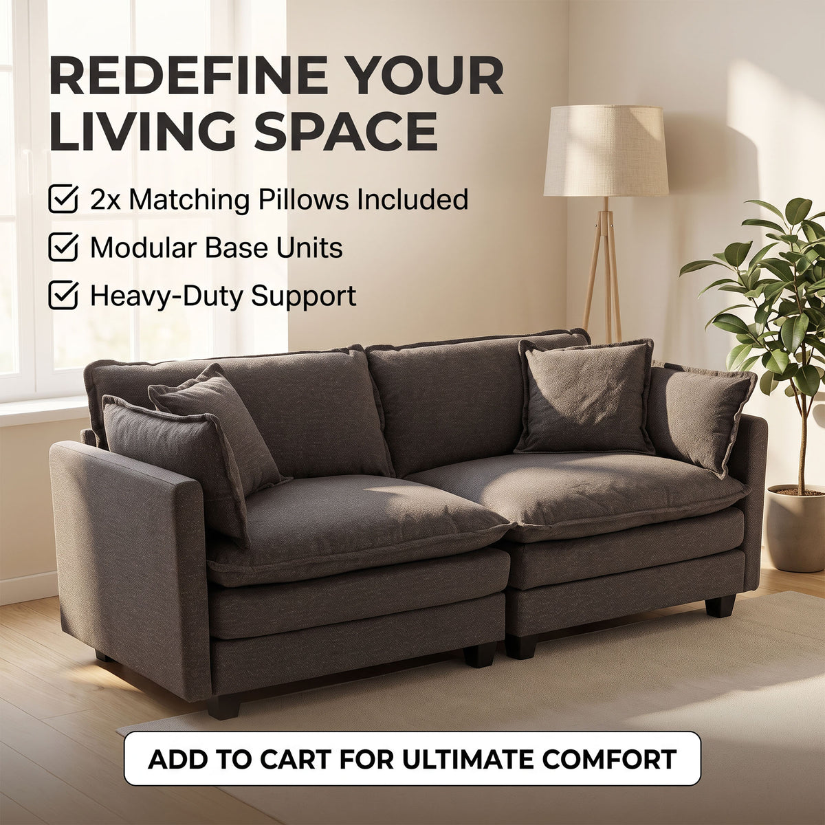 78" Loveseat, Small Couch, Small Sofa, Gray Modular Deep Seat Sofa Modern 2 Seater Couch, Comfy Deep Seating, Detachable Modular Design, Sturdy Legs for Living Room, Bedroom and Apartment