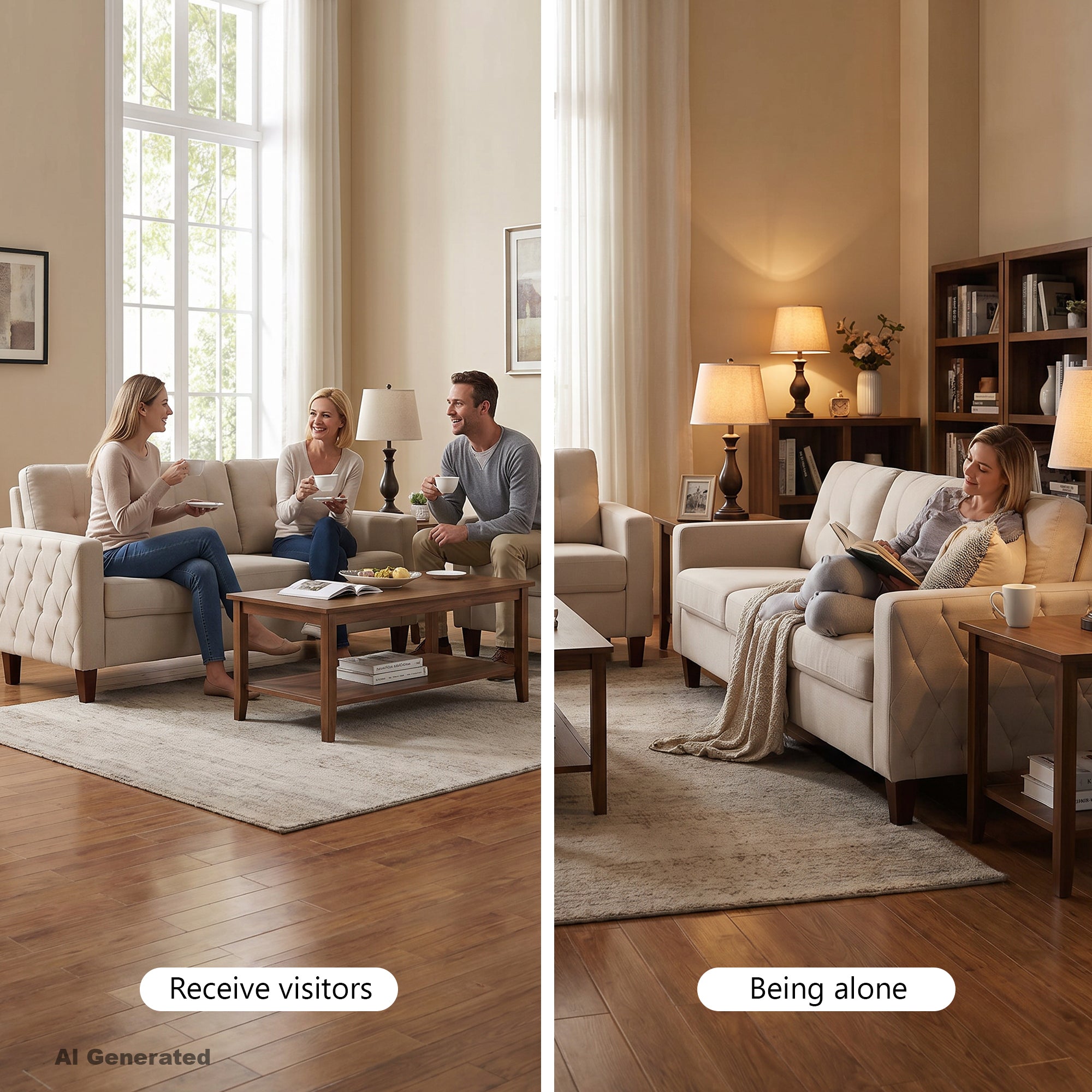TYBOATLE 3 Piece Living Room Furniture Sets, 3 Seater Sofa and Chair Set, Cloud Couch Living Room Furniture Set, Beige Modern Sofa and Chair Set for Apartment, Home (Beige, 3+1)