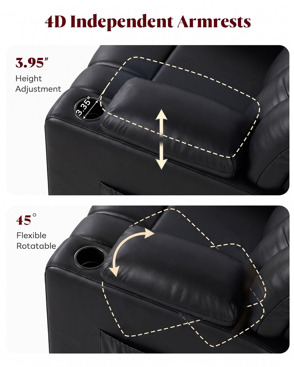 HOPUBUY Power Leather Home Theater Recliner w/Motorized Adjustable Armrests 320° Swivel M1 M2 Memory Remote Oversized Movie Theater Chair w/ Storage Pockets Cup Phone Holder for Living Room