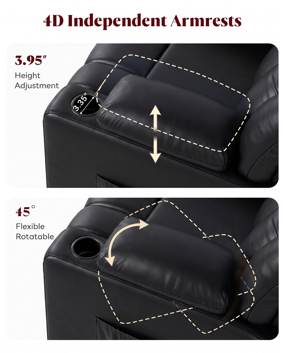 HOPUBUY Power Leather Home Theater Recliner w/Motorized Adjustable Armrests 320° Swivel M1 M2 Memory Remote Oversized Movie Theater Chair w/ Storage Pockets Cup Phone Holder for Living Room