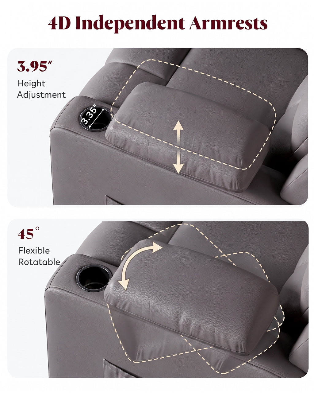 HOPUBUY Power Rocking Recliner Nursery w/Motorized Adjustable Armrests Grey,320° Swivel M1 M2 Memory Remote Nursing Glider w/ Storage Pockets Cup Holder & Phone Holder for Breastfeeding