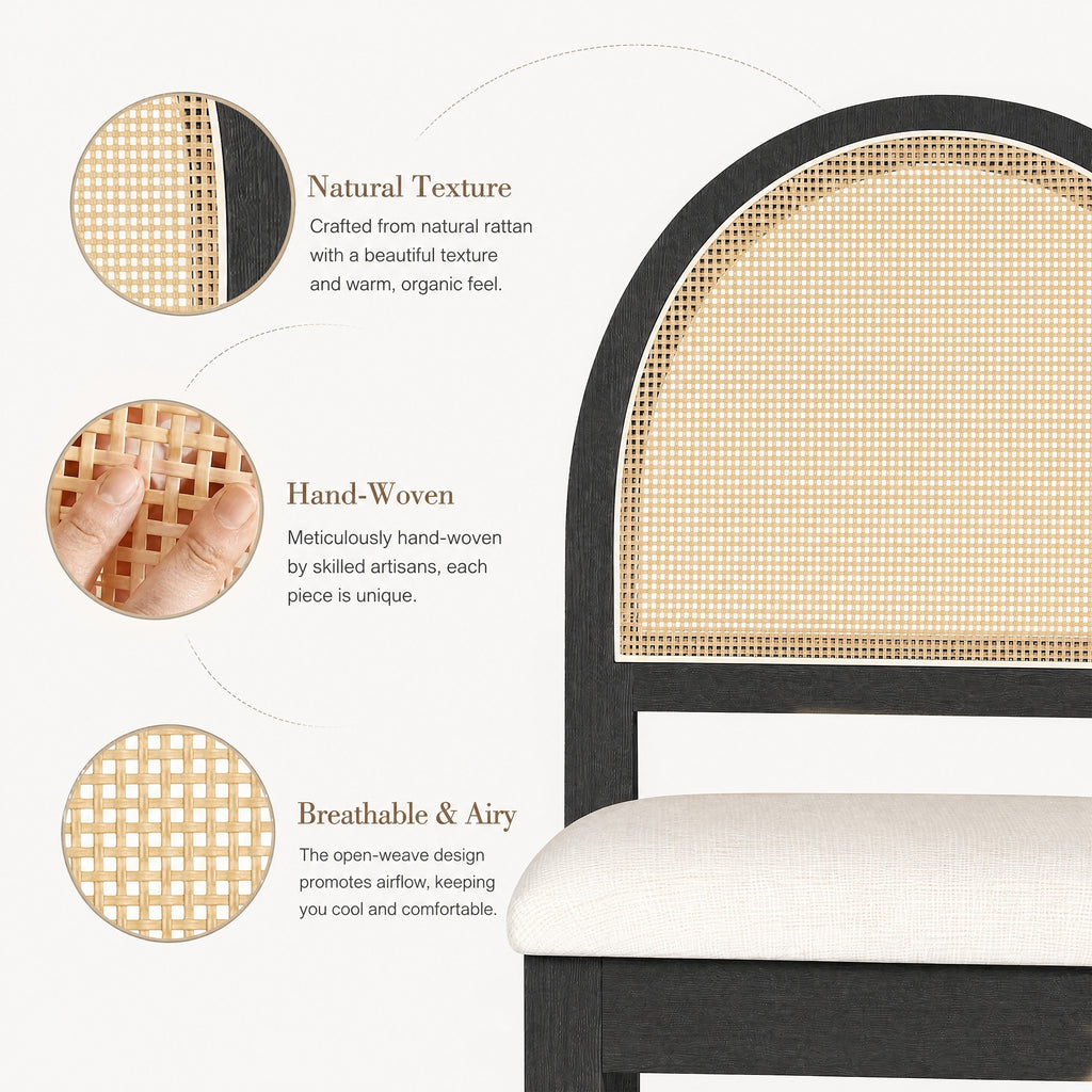 JIASTING Upholstered Rattan Dining Chairs Set of 2, Farmhouse Modern Kitchen Chairs
