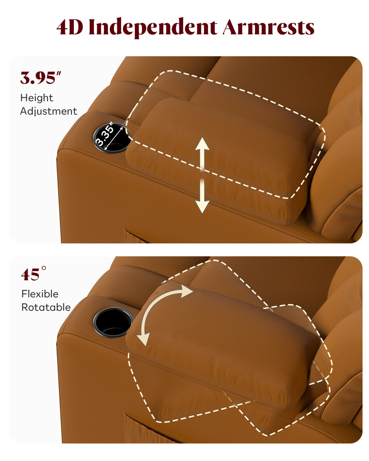 HOPUBUY Power Swivel Recliner Chair w/ Motorized Adjustable Armrests, Nursery Rocking,Brown,320°Swivel M1 M2 Memory Remote Nursing Glider w/ Storage Pockets Cup Phone Holder for Breastfeeding