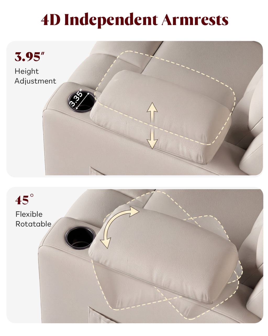 HOPUBUY Power Swivel Recliner Chair w/ Motorized Adjustable Armrests, Nursery Rocking, 320° Swivel M1 M2 Memory Remote Nursing Glider w/ Storage Pockets Cup Holder & Phone Holder for Breastfeeding