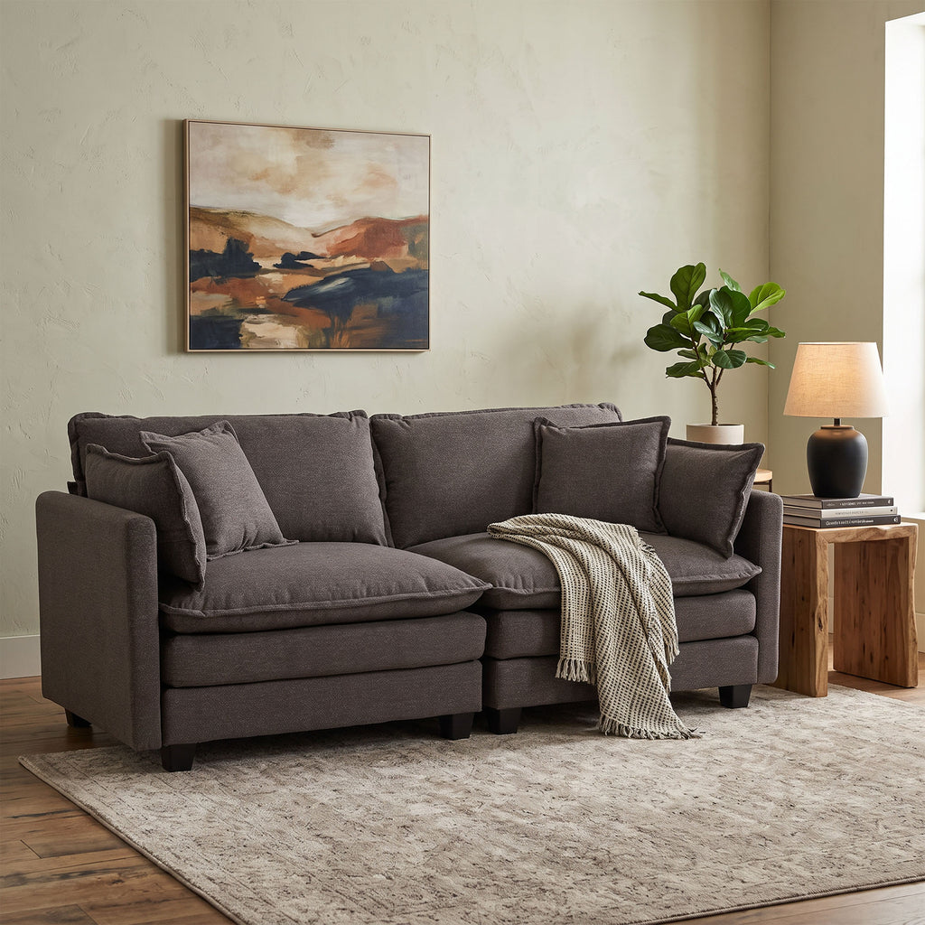 78" Loveseat, Small Couch, Small Sofa, Gray Modular Deep Seat Sofa Modern 2 Seater Couch, Comfy Deep Seating, Detachable Modular Design, Sturdy Legs for Living Room, Bedroom and Apartment