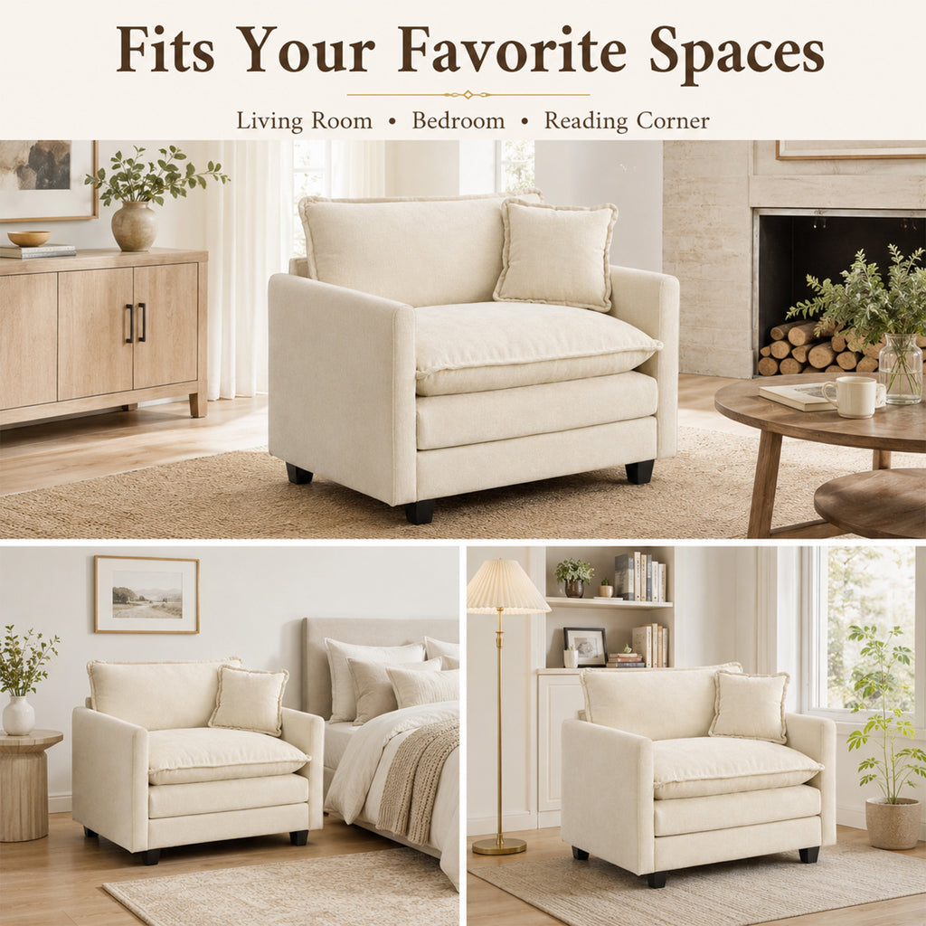 Comfy Living Room Accent Chair, Oversized Reading Chair for Bedroom, Corner | JIASTING 36" Big Cozy Chenille Armchair with Thick Cushion, Large Soft Upholstered Chair for Reading Nook, Dorm, Beige