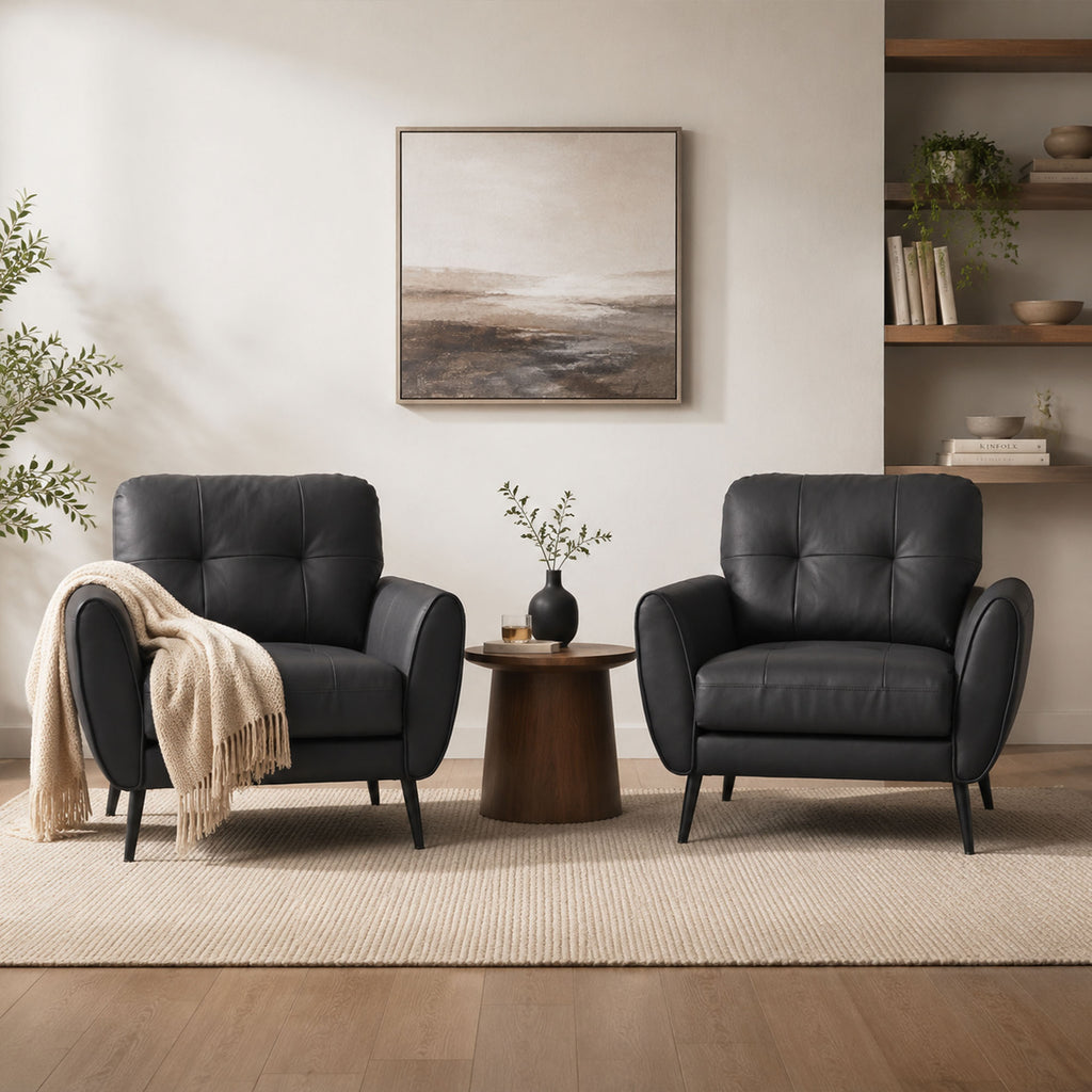 CHYMSUN Set of 2 Accent Chairs, Faux Leather Living Room Chairs, Tufted Arm Chairs
