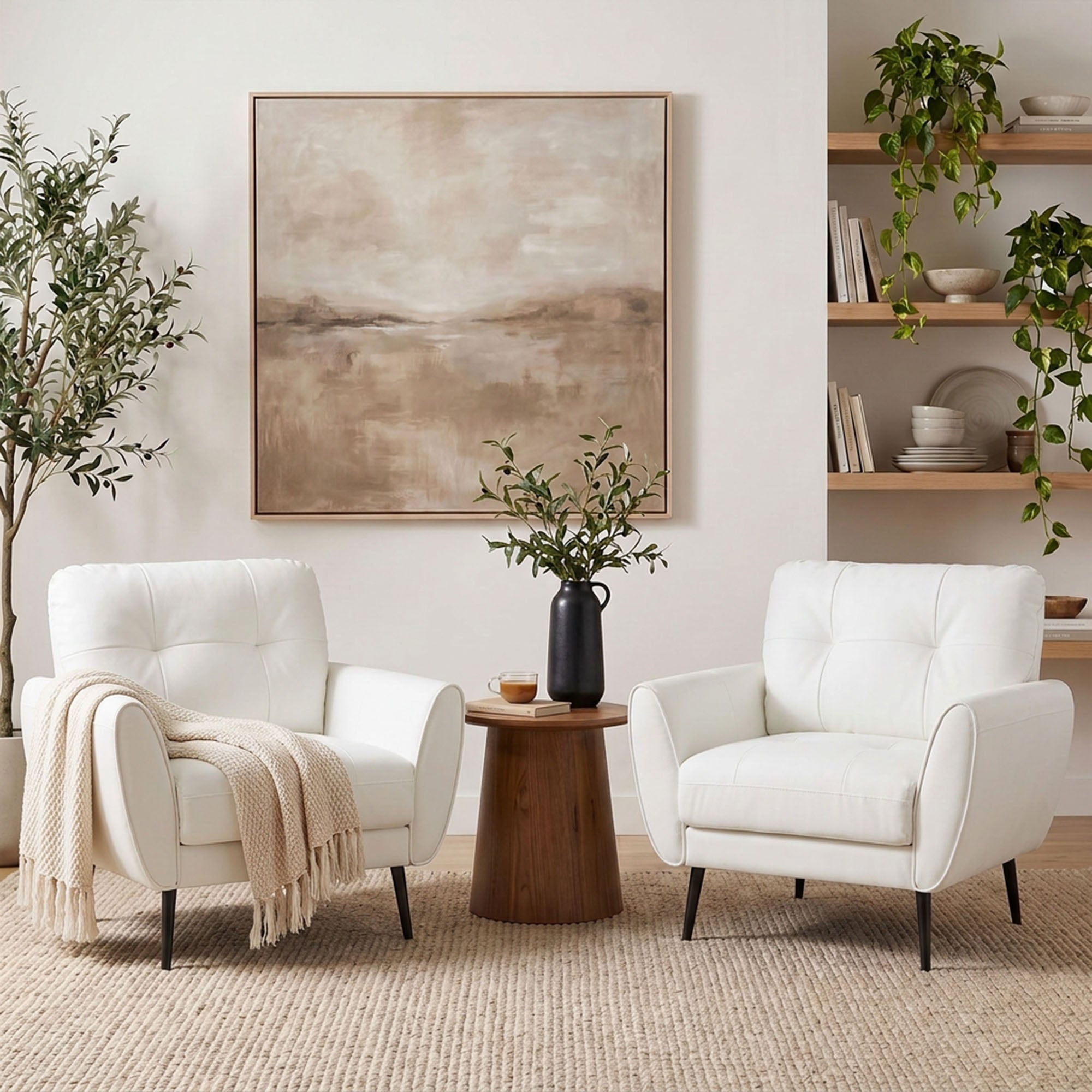 CHYMSUN Set of 2 Accent Chairs, Faux Leather Living Room Chairs, Tufted Arm Chairs