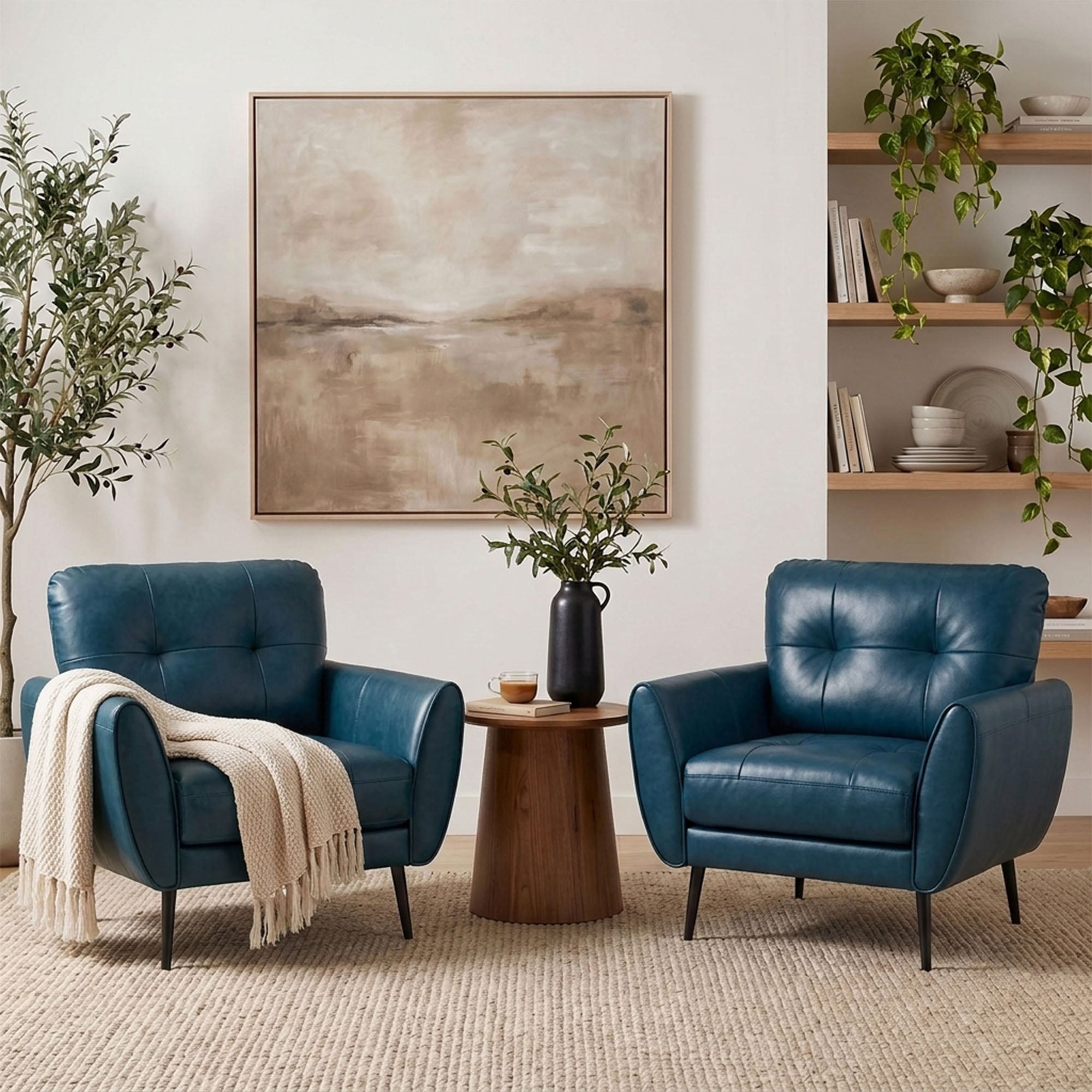 CHYMSUN Set of 2 Accent Chairs, Faux Leather Living Room Chairs, Tufted Arm Chairs