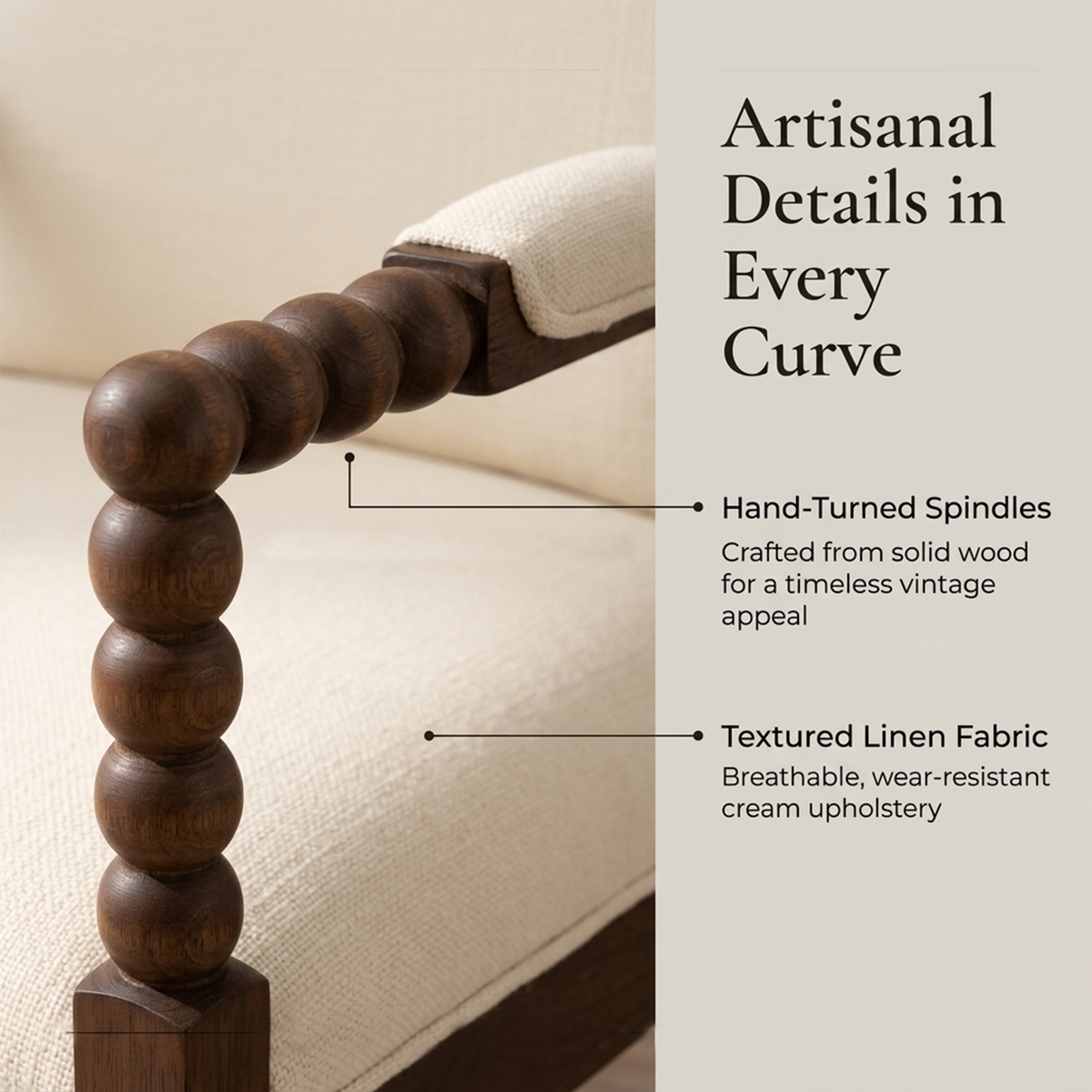 JIASTING Farmhouse Dining Chairs Set of 2 with Bobbin Spindle, Padded Armrest, Linen, Dark Brown