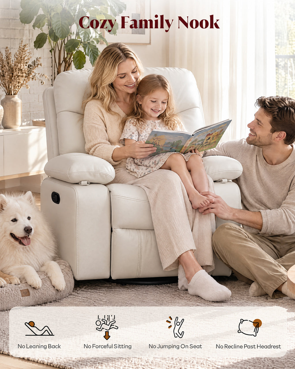 HOPUBUY Manual Rocking Chair Nursery w/Adjustable Armrests 360° Swivel Glider, Modern 135° Reclining Chair for Nursing Breastfeeding Bedroom,0–90° Foldable Armrests, Built-in Footrest