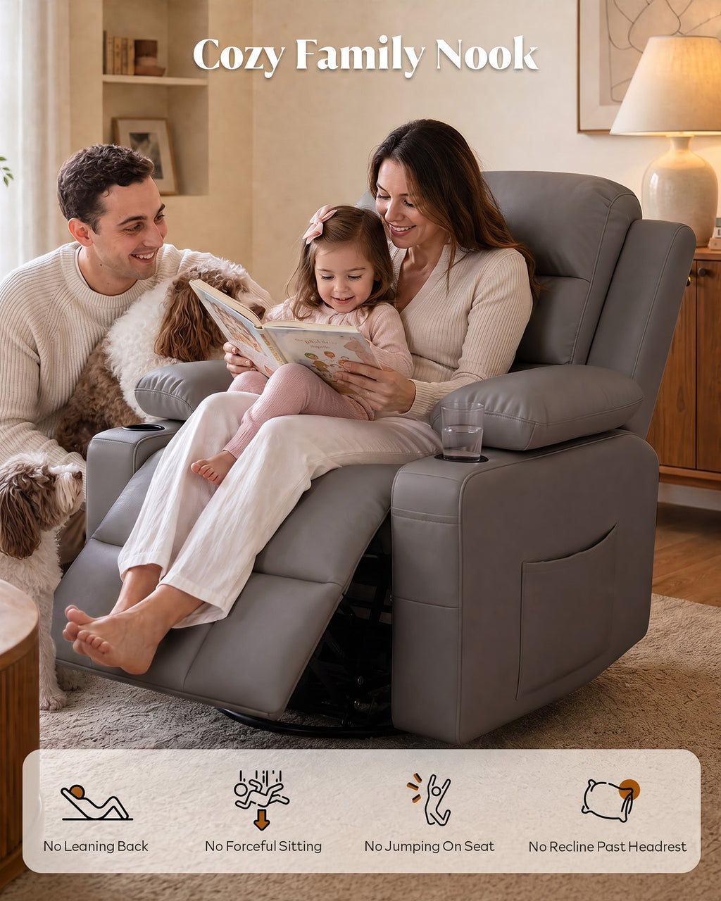 HOPUBUY Power Rocking Recliner Nursery w/Motorized Adjustable Armrests Grey,320° Swivel M1 M2 Memory Remote Nursing Glider w/ Storage Pockets Cup Holder & Phone Holder for Breastfeeding