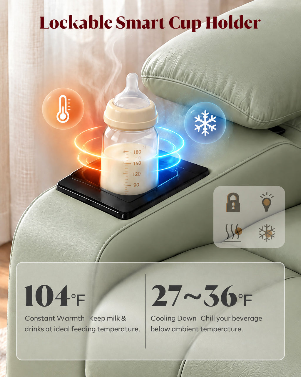 HOPUBUY Power Rocking Recliner Nursery w/Adjustable Armrest Lumbar Headrest Charging Night Light Smart Cup Holder, Modern Swivel Rocker ,Nursing Glider Chair for Breastfeeding Living Room