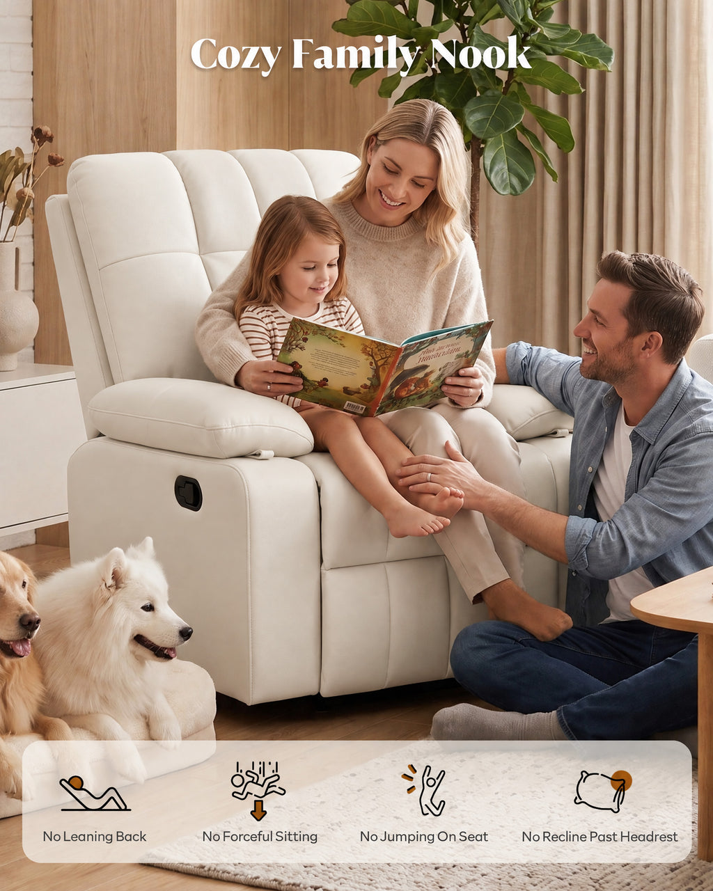 HOPUBUY Manual Nursery Rocking Recliner with Adjustable Armrests, White 360° Swivel Glider, 0–90° Foldable Armrests, Built-in Footrest, Modern 135° Reclining Chair for Nursing Breastfeeding Bedroom