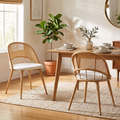 Rattan Dining Chairs Set of 2 with Upholstered Seat for Kitchen, White