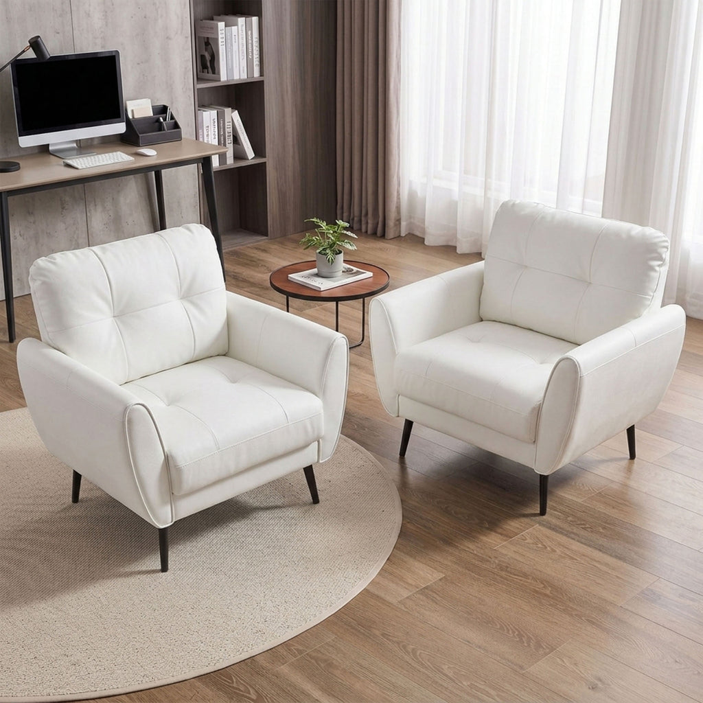 CHYMSUN Set of 2 Accent Chairs, Faux Leather Living Room Chairs, Tufted Arm Chairs