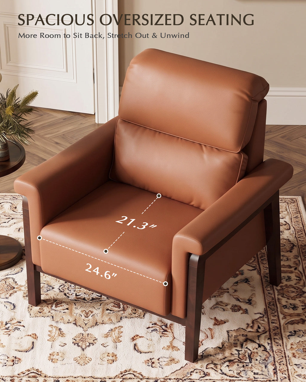 JIASTING Oversized Leather Accent Chair, Sofa Chair with Wooden Legs & High Backrest