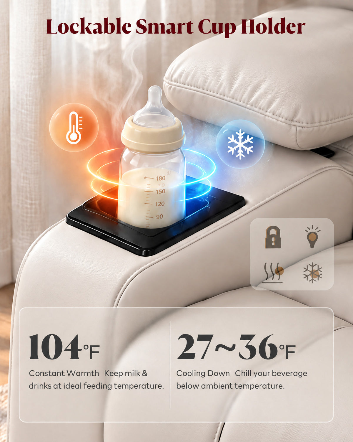HOPUBUY Power Rocking Recliner Nursery w/Adjustable Armrest Lumbar Headrest Charging Night Light Smart Cup Holder, Modern Swivel Rocker ,Nursing Glider Chair for Breastfeeding Living Room