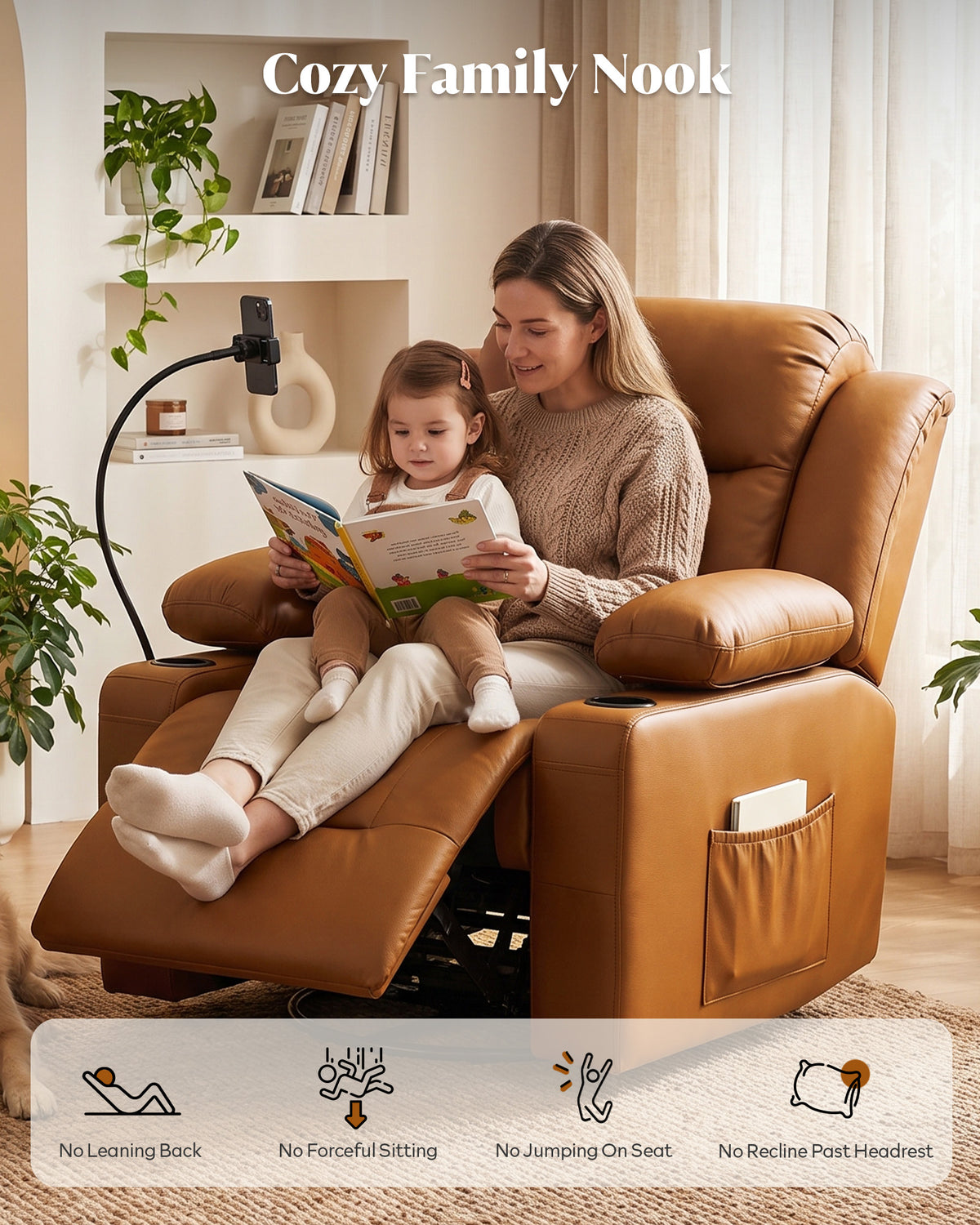 HOPUBUY Power Swivel Recliner Chair w/ Motorized Adjustable Armrests, Nursery Rocking,Brown,320°Swivel M1 M2 Memory Remote Nursing Glider w/ Storage Pockets Cup Phone Holder for Breastfeeding