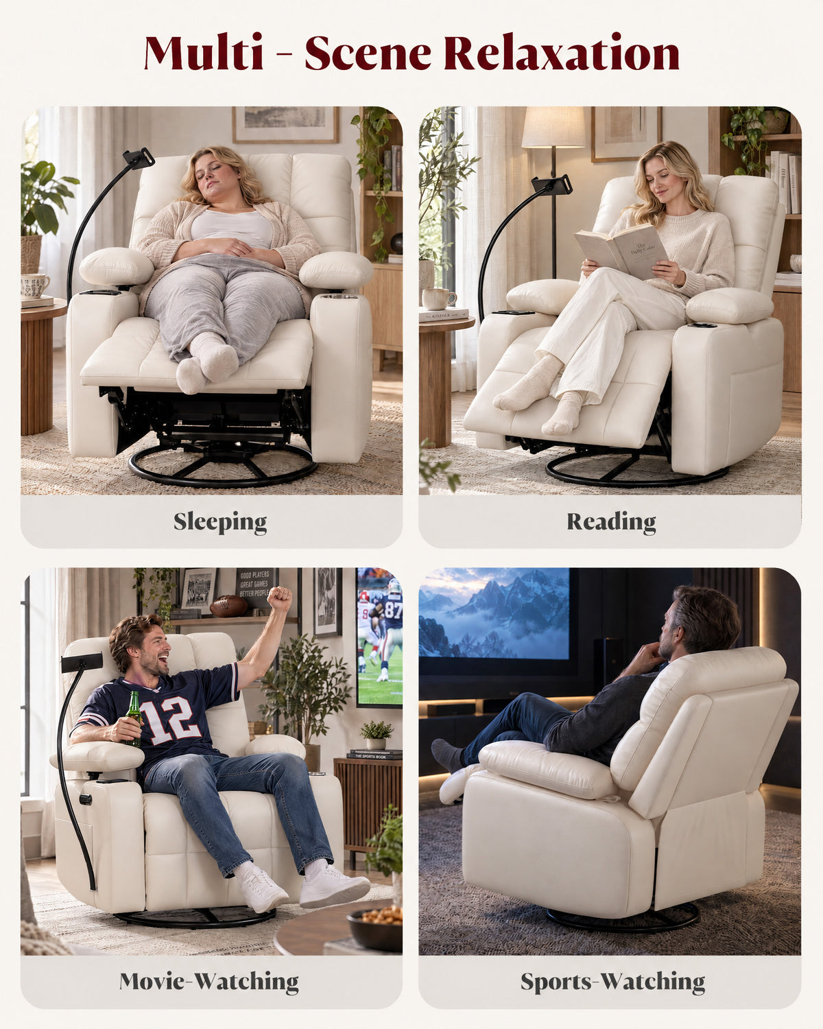 HOPUBUY Power Rocking Recliner Nursery w/Adjustable Armrest Lumbar Headrest Charging Night Light Smart Cup Holder, Modern Swivel Rocker ,Nursing Glider Chair for Breastfeeding Living Room
