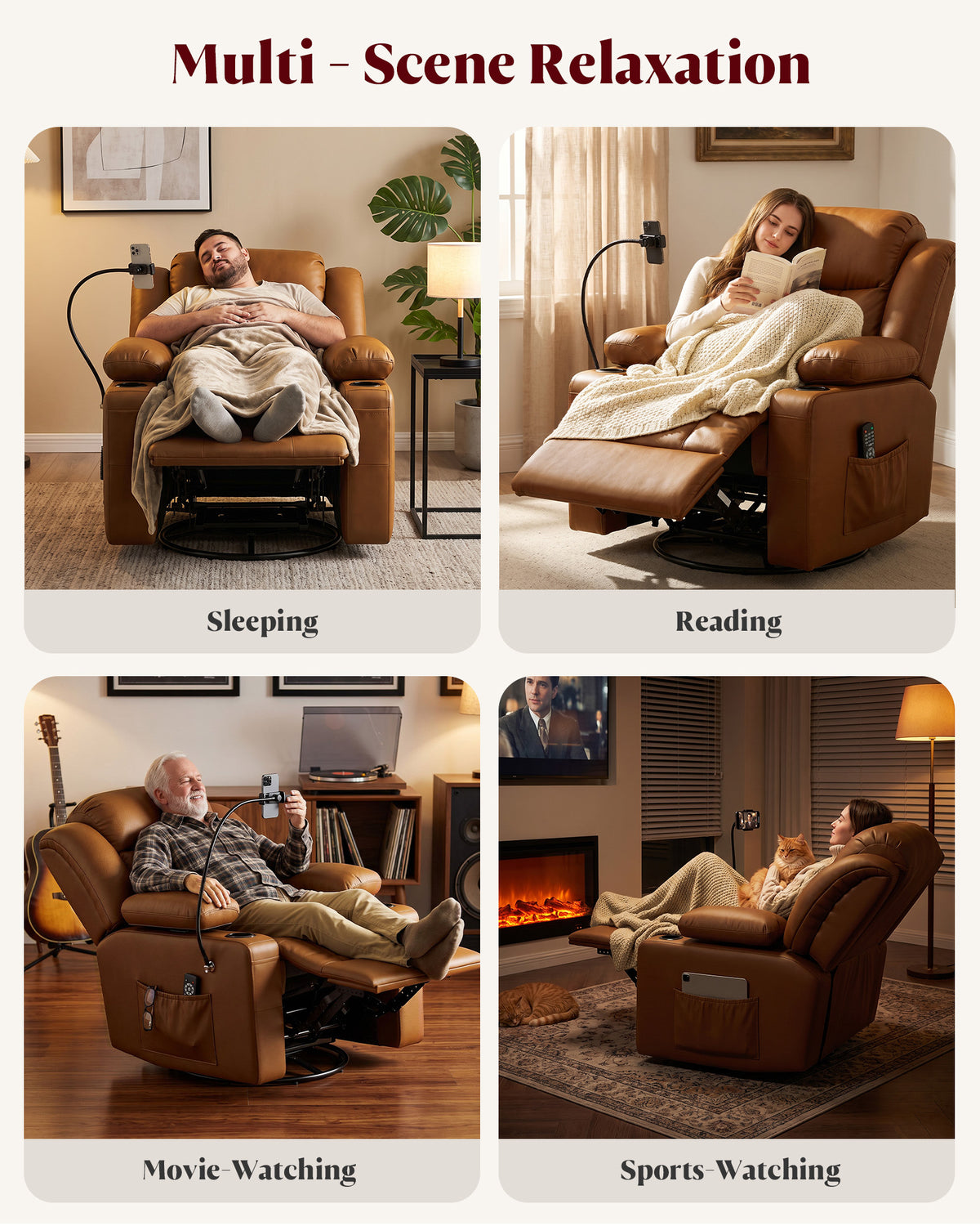 HOPUBUY Power Swivel Recliner Chair w/ Motorized Adjustable Armrests, Nursery Rocking,Brown,320°Swivel M1 M2 Memory Remote Nursing Glider w/ Storage Pockets Cup Phone Holder for Breastfeeding