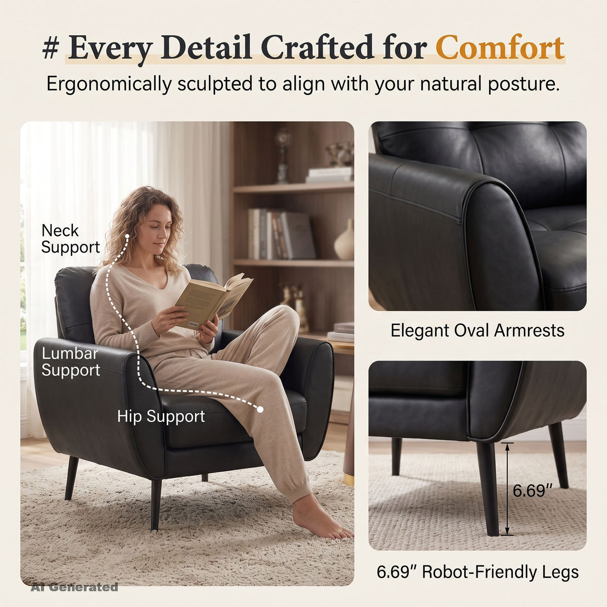 CHYMSUN Set of 2 Accent Chairs, Faux Leather Living Room Chairs, Tufted Arm Chairs