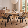 Rattan Dining Chairs Set of 4 with Upholstered Seat for Kitchen, Black