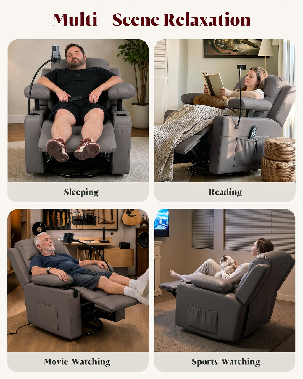 HOPUBUY Power Rocking Recliner Nursery w/Motorized Adjustable Armrests Grey,320° Swivel M1 M2 Memory Remote Nursing Glider w/ Storage Pockets Cup Holder & Phone Holder for Breastfeeding