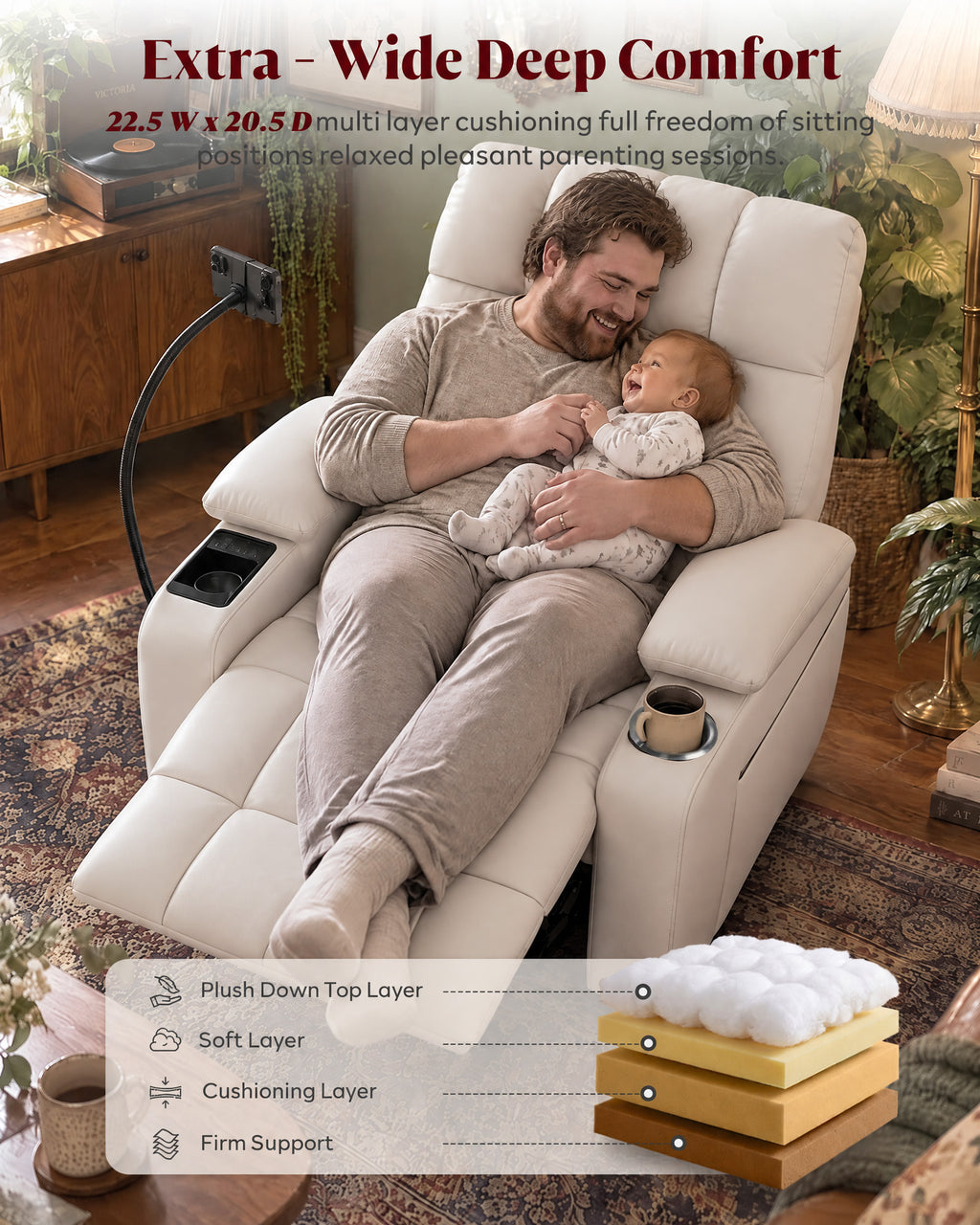 HOPUBUY Power Rocking Recliner Nursery w/Adjustable Armrest Lumbar Headrest Charging Night Light Smart Cup Holder, Modern Swivel Rocker ,Nursing Glider Chair for Breastfeeding Living Room