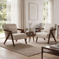 JIASTING Mid Century Modern Accent Chairs Set of 2, Upholstered Wooden Chair (Beige)
