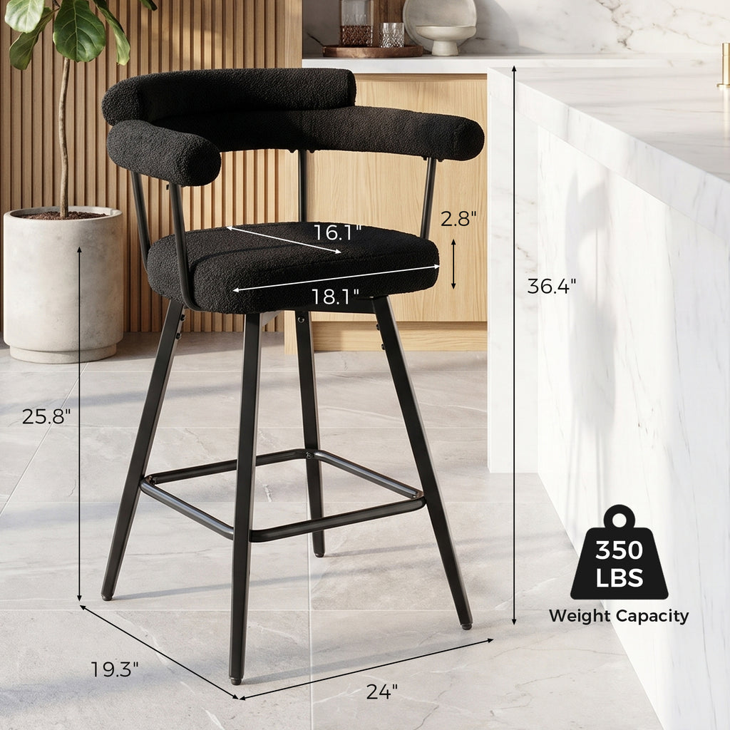 JIASTING Black Swivel Barstool Set 2, 26" Counter Height Stool Backs Kitchen Island
