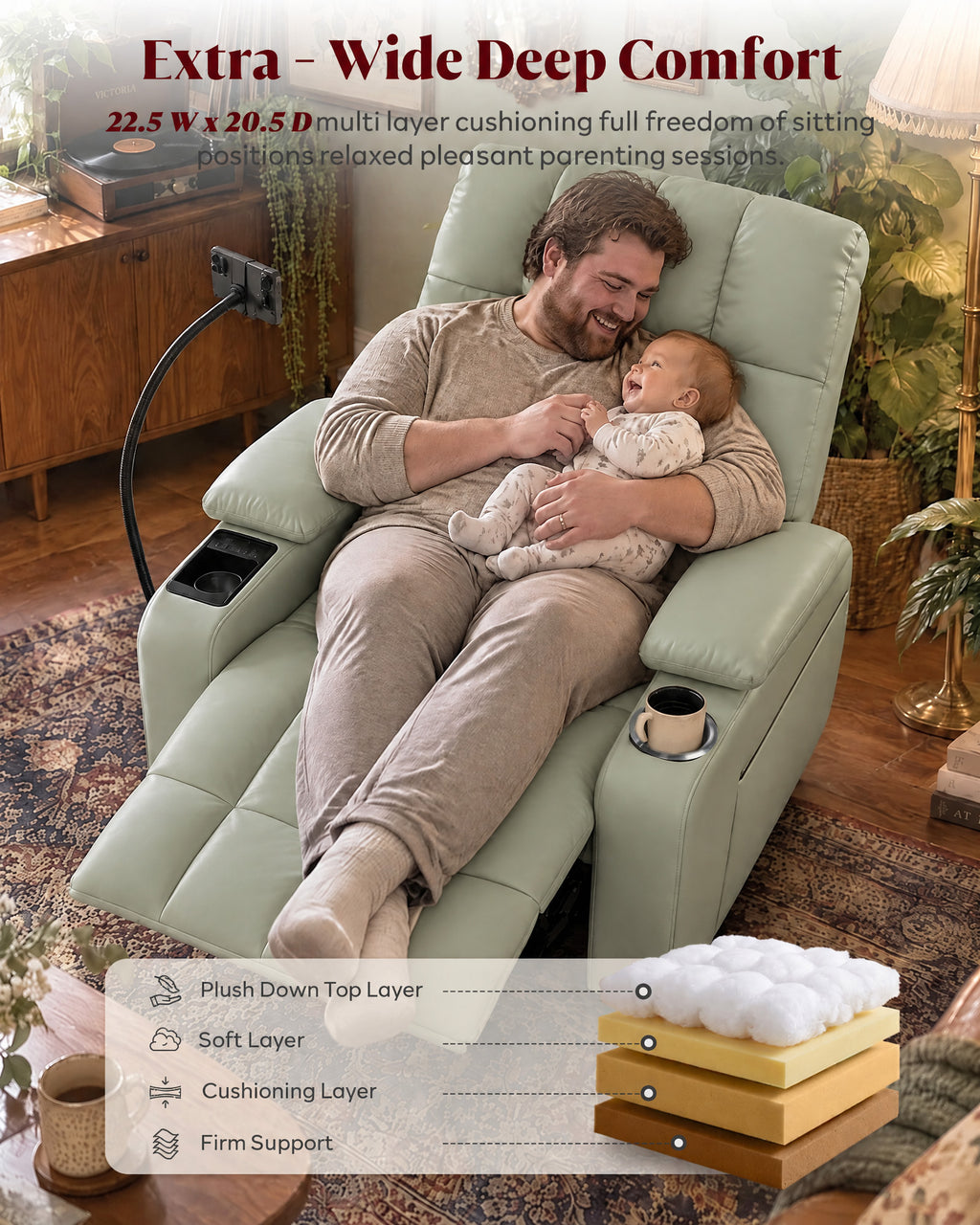 HOPUBUY Power Rocking Recliner Nursery w/Adjustable Armrest Lumbar Headrest Charging Night Light Smart Cup Holder, Modern Swivel Rocker ,Nursing Glider Chair for Breastfeeding Living Room