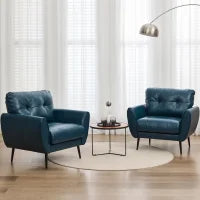 AODAILIHB Leather Arm Chair Set of 2, Retro Wood Leather Armchairs Accent Chair Set, Modern Lounge Reading Side Chair for Office Bedroom, Waiting Room Chair, Blue